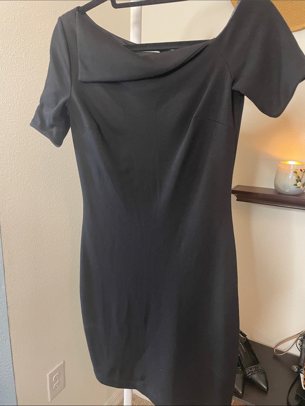 Bailey 44 Black Lined Mini Dress with Folded Boatneck
